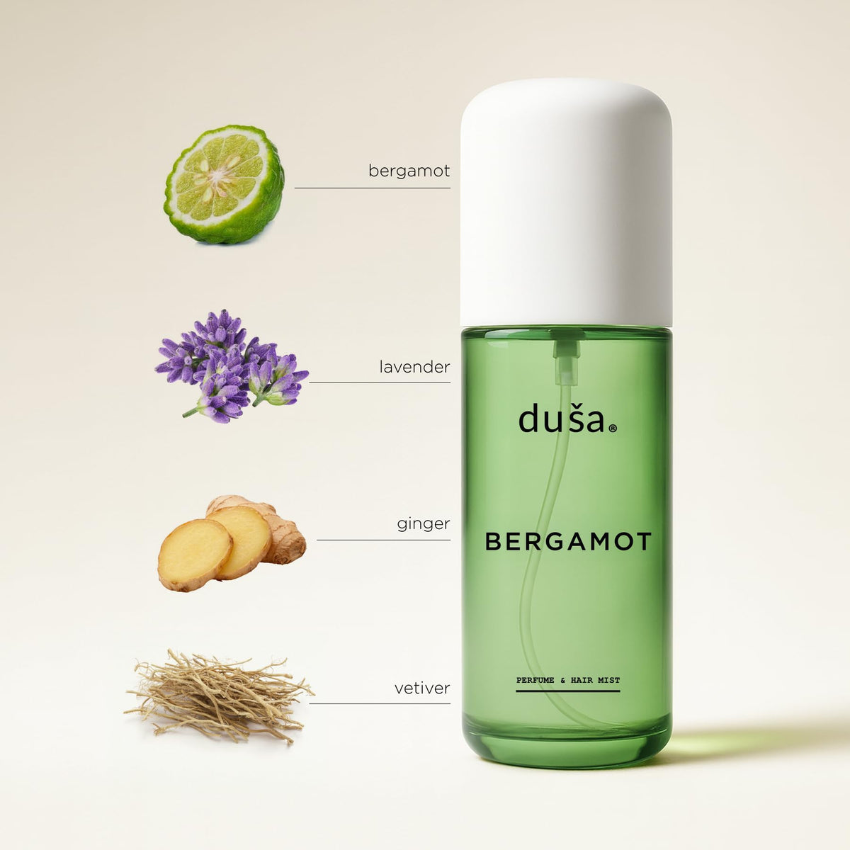 DUSA Bergamot Hair Mist spray refreshes hair with daytime fragrance.