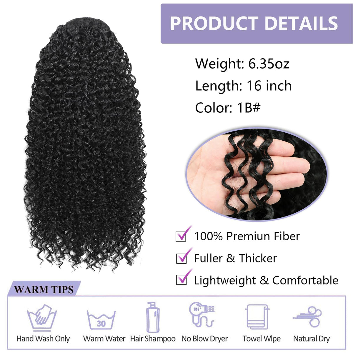 DUTIKA Afro kinky curly ponytail drawstring for secure, glue-free styling.