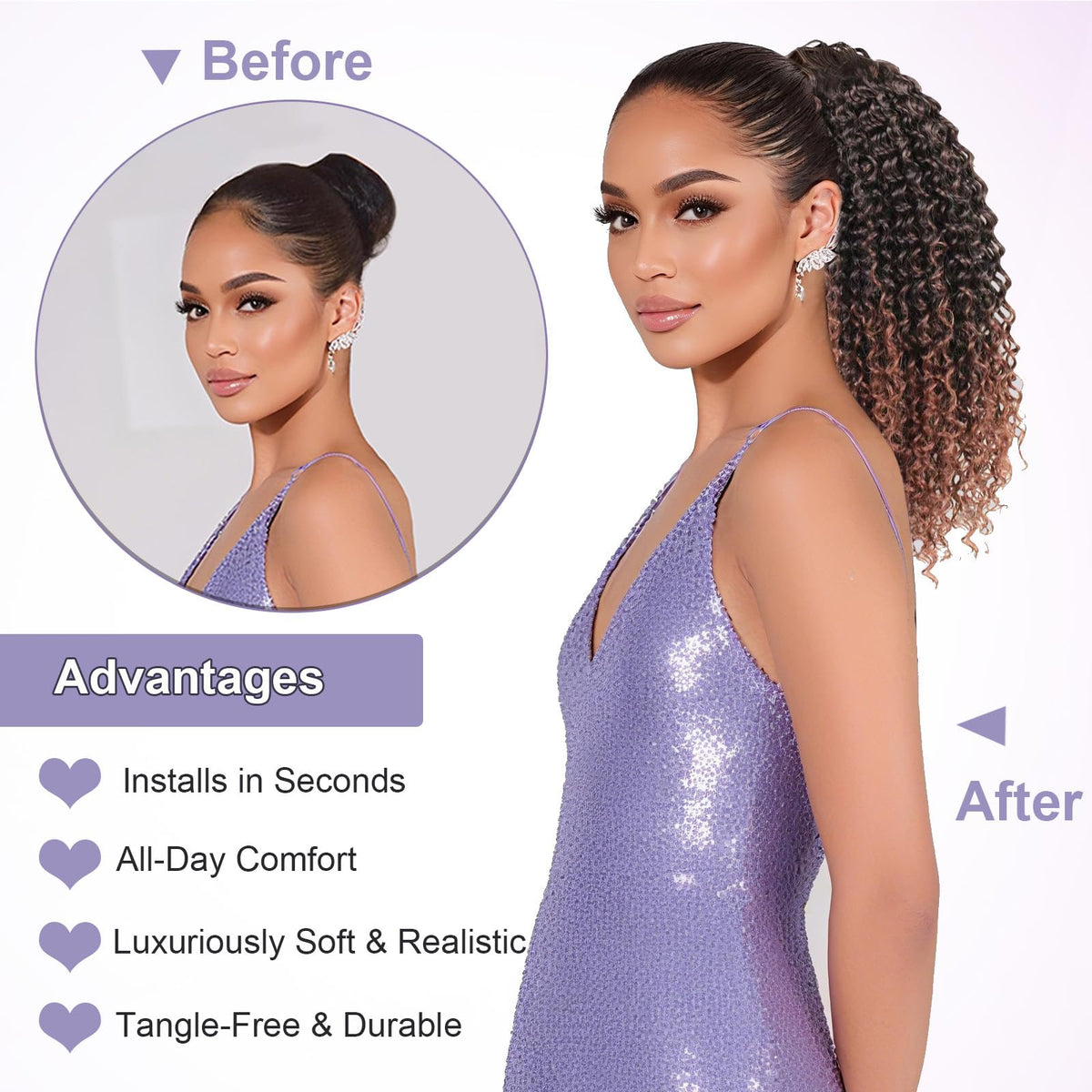 DUTIKA heat-resistant synthetic ponytail blends with natural hair texture.