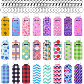 Duufin 24-piece chapstick holder keychain set with colorful patterns for on-the-go lip balm access.