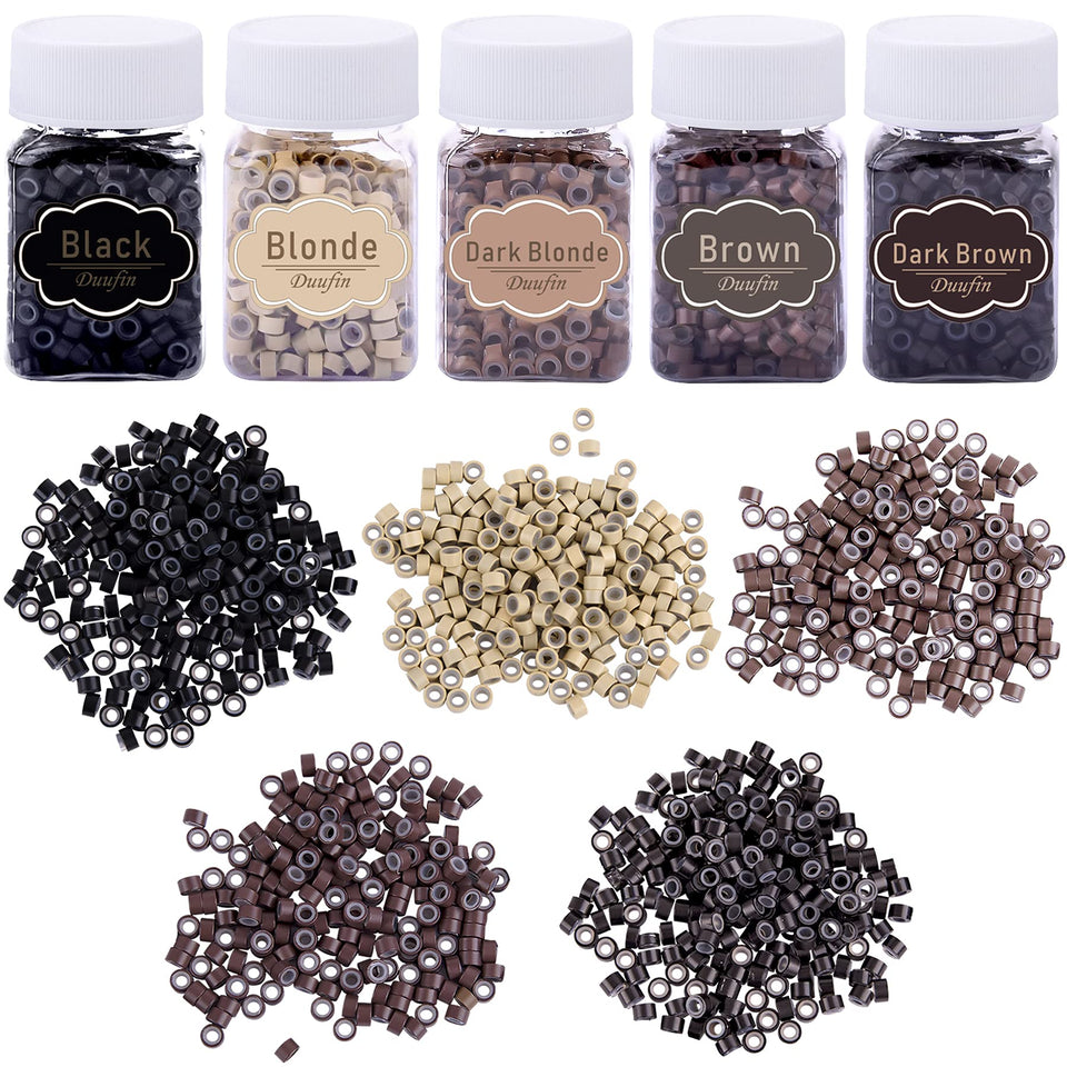 Duufin 2500 pcs hair extension beads with 5mm rings for secure attachment.