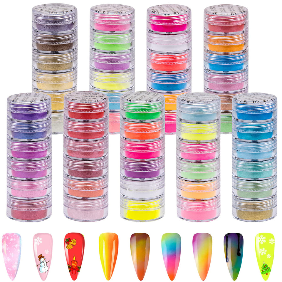 Duufin 54 colors nail pigment powders in jars for vibrant nail art and crafts.