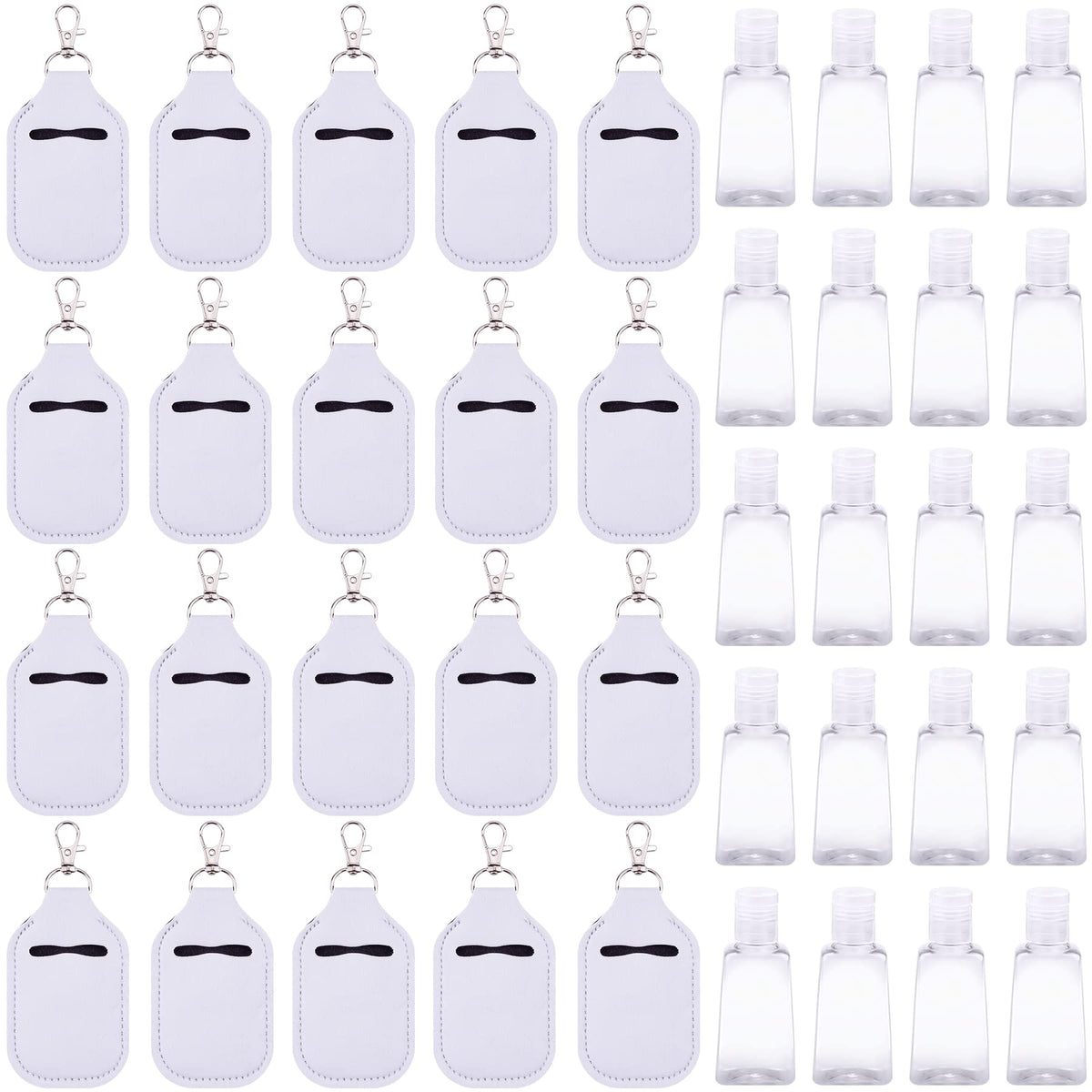 Duufin white hand sanitizer keychain holder, portable and attachable to backpacks for quick access.