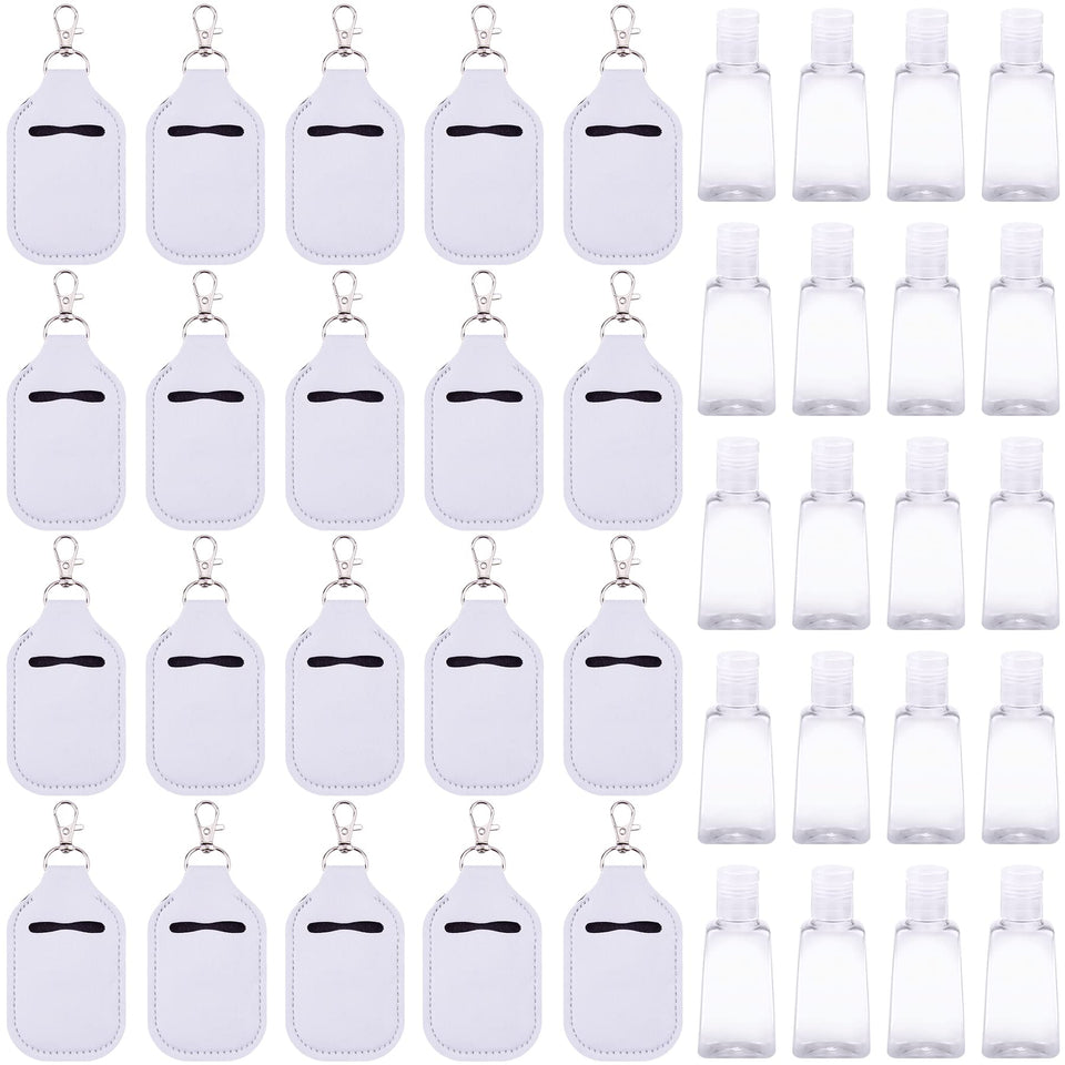 Duufin white hand sanitizer keychain holder, portable and attachable to backpacks for quick access.