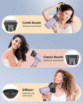 Purple Dxliwky hair dryer design adds stylish appeal to your vanity.