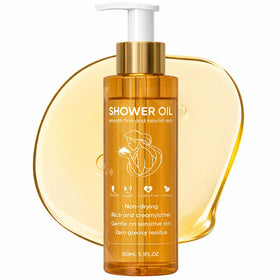 DXWXH Shower Oil bottle pour demonstrates easy dispensing for a gentle, skin-soothing cleanse.