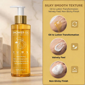 DXWXH Shower Oil ingredients include cold-pressed almond and lavender for nourishing care.