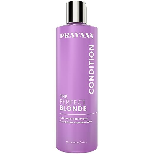 Dye Dyed The Perfect Blonde Purple Toning Conditioner bottle boosts cool blonde tones and reduces brassiness.