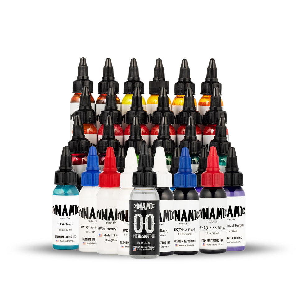 Dynamic Color Co Master Collection 1oz inks in vibrant bottle lineup for tattoo color options