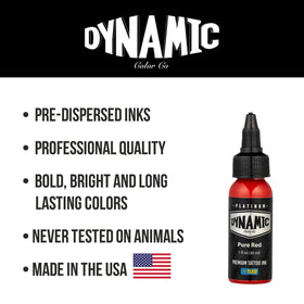 Dynamic Color Co Platinum Red ink packaging shows vegan formula and eco-conscious design.