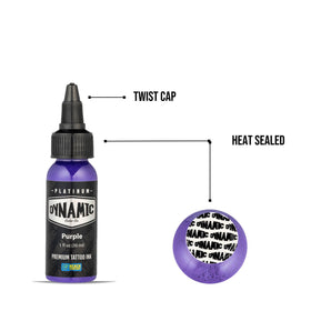 Dynamic Color Co Purple ink used by a tattoo artist for precise lines