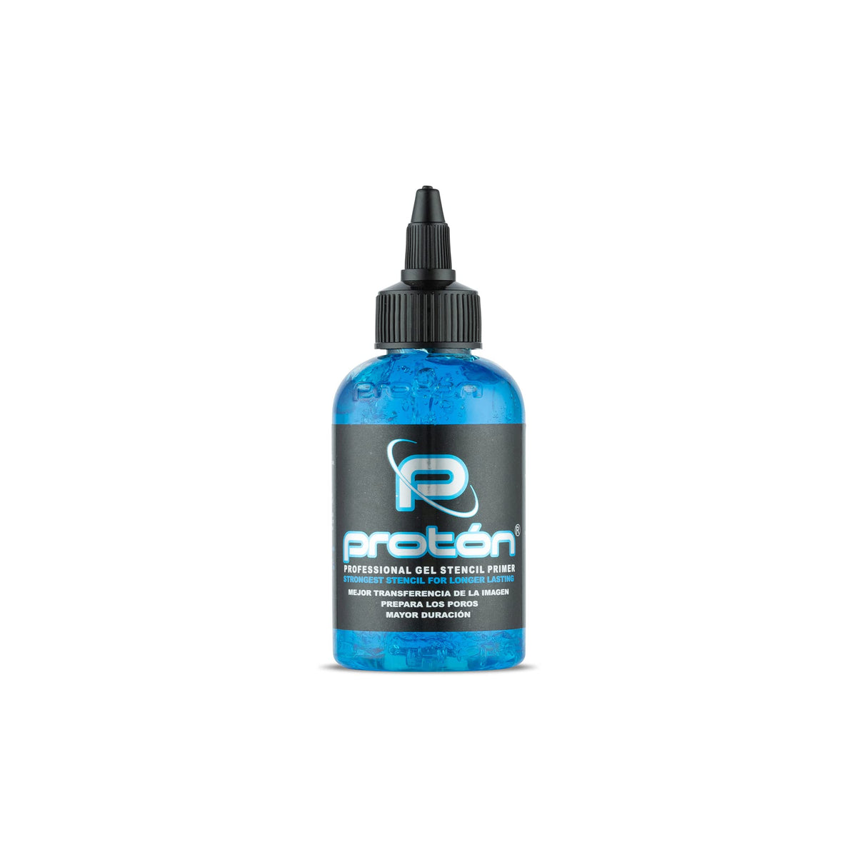 Dynamic Color Co Proton Stencil Primer Gel blue bottle pour boosts stencil transfer visibility.