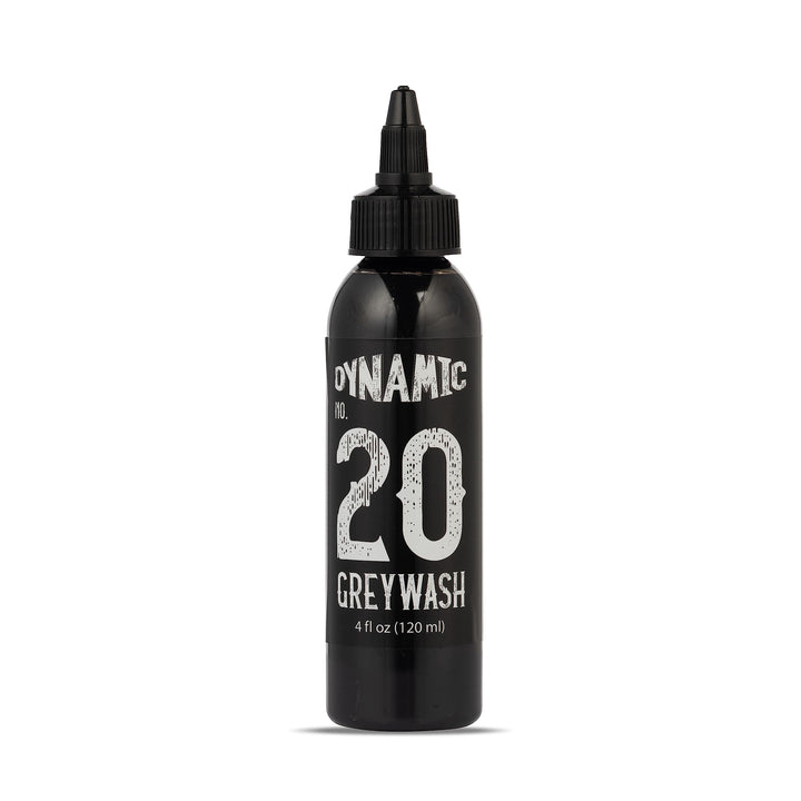 Dynamic Ink Greywash #20 bottle front shows clear packaging with anti-counterfeit seal for authenticity.