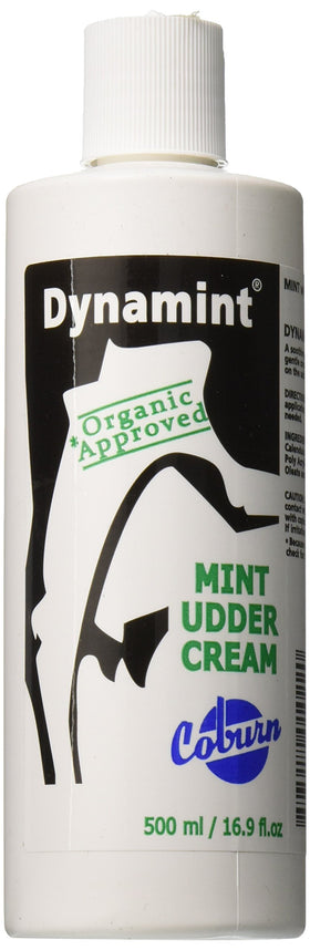Dynamint Udder Cream bottle 500ml with a non-greasy, fast-acting formula for udder skin comfort.