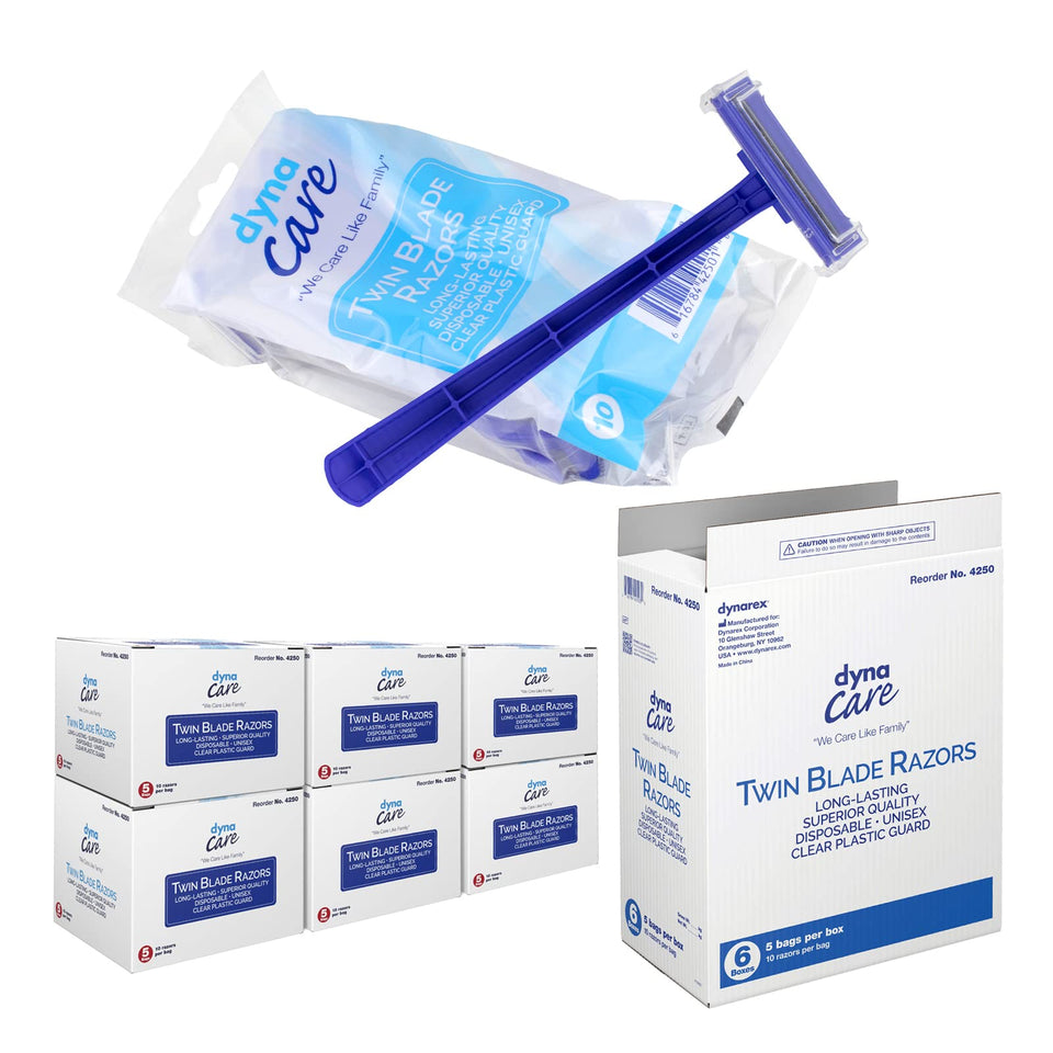 Dynarex DynaCare twin blade razor with blue handle for smooth pre-procedure shave