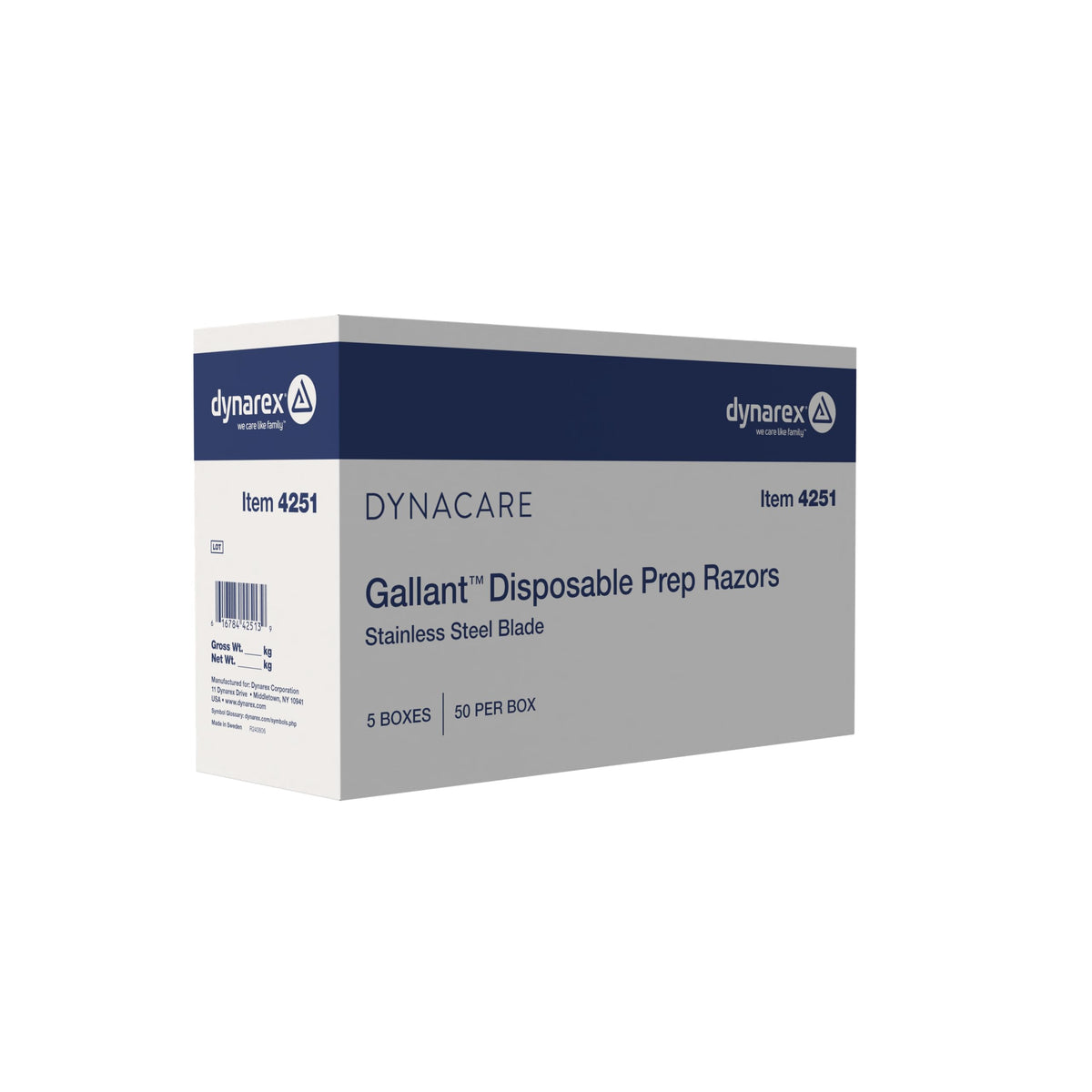 Dynarex Gallant prep razor with textured handle provides secure grip.