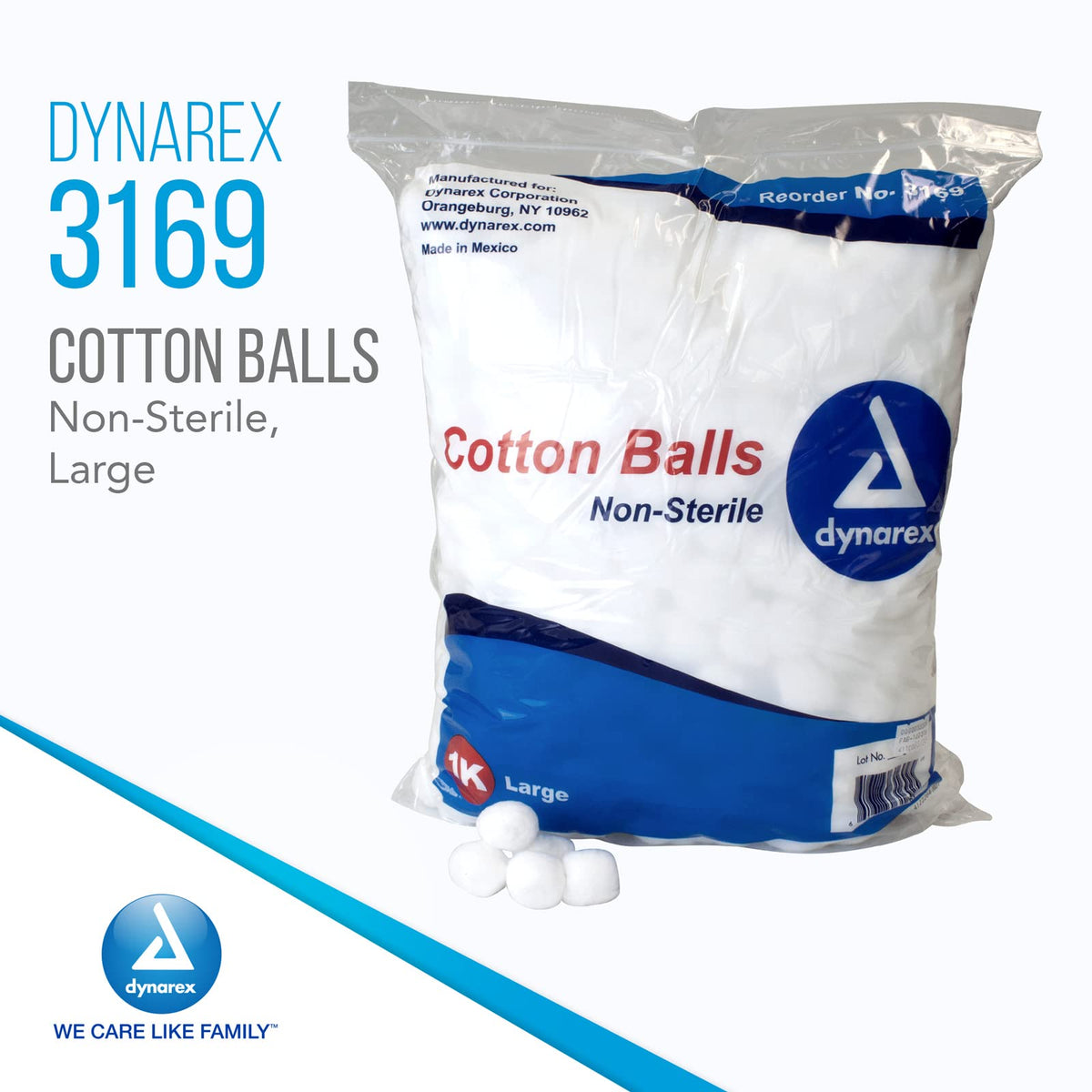 Dynarex large cotton ball for skin prep and gentle wound cleaning.