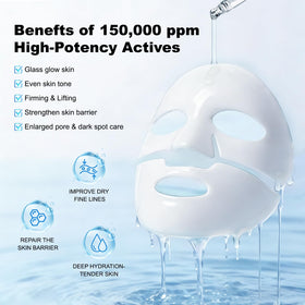 DynastyEra Bio Collagen Mask sheet applied on skin for plump hydration.