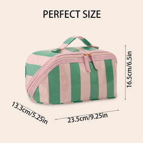 DYSHAYEN Stripe Travel Makeup Bag three compartments keep items organized
