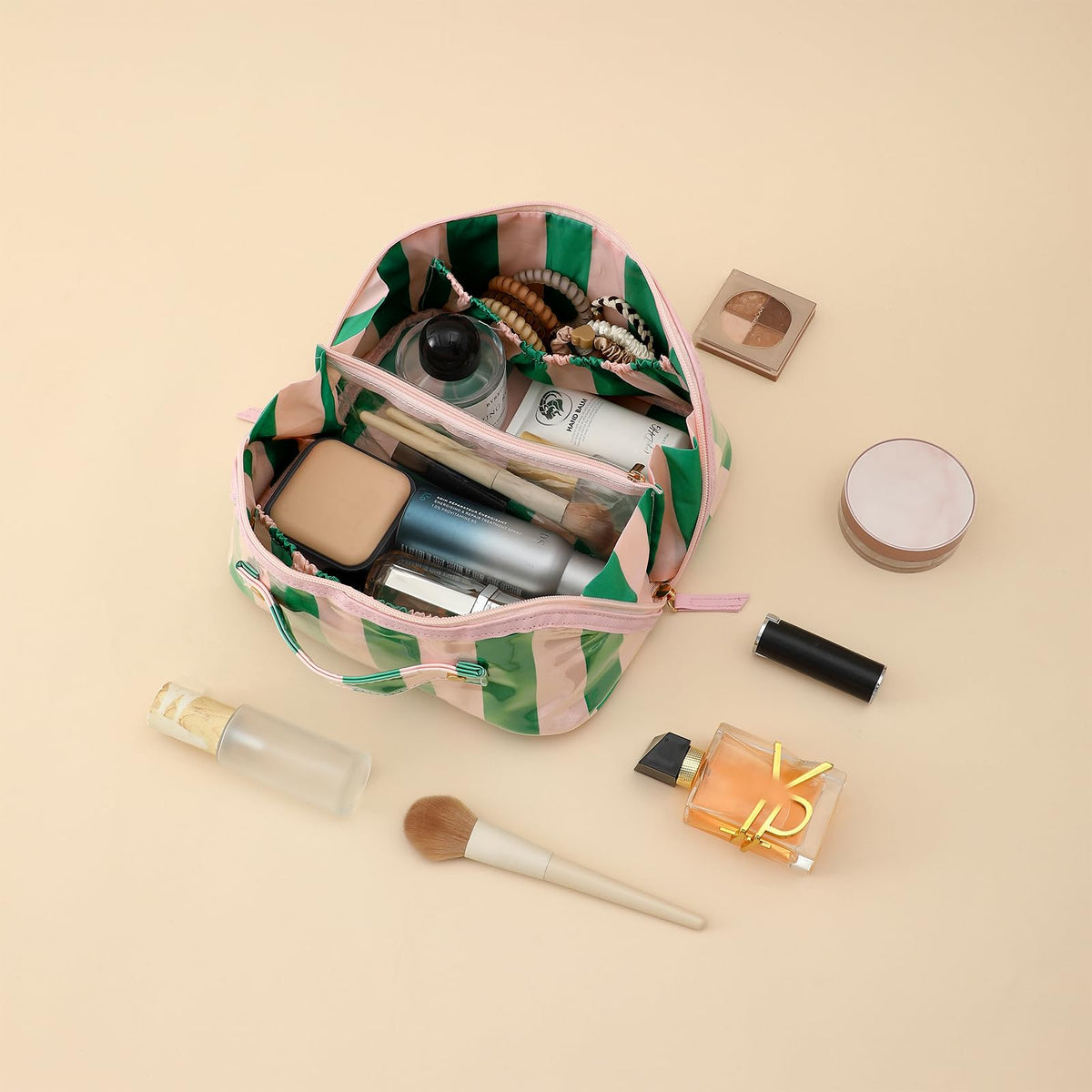 DYSHAYEN Stripe Travel Makeup Bag waterproof coating protects contents