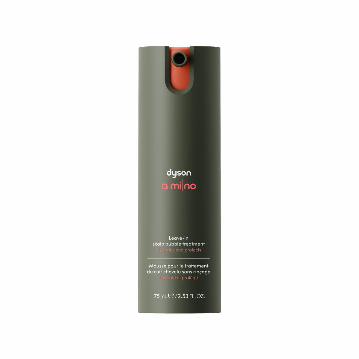 Dyson Amino leave-in bubble bottle pour for easy, balanced scalp care.