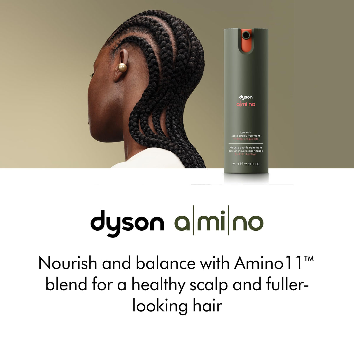 Dyson Amino leave-in bubble foam texture enabling lightweight daily application.
