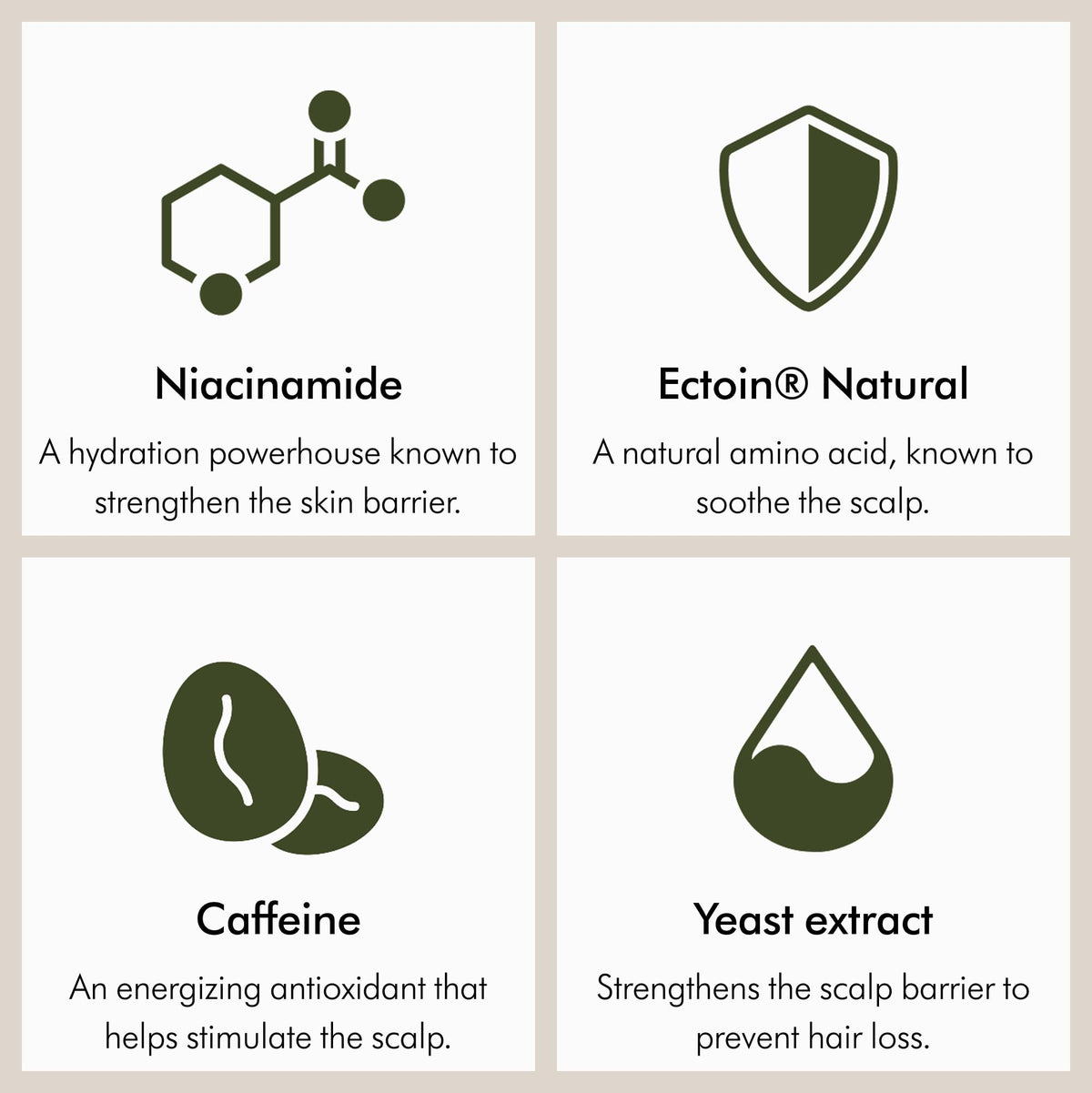 Niacinamide balances oil while Ectoin helps strengthen the scalp barrier.