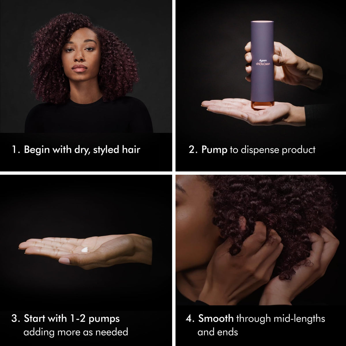 Shine boost on sleek hair from Dyson Chitosan Post-style Serum