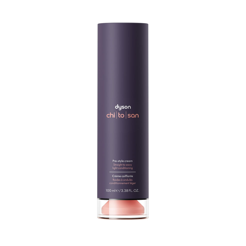 Dyson Chitosan Pre-style Cream bottle pour for easy, controlled application