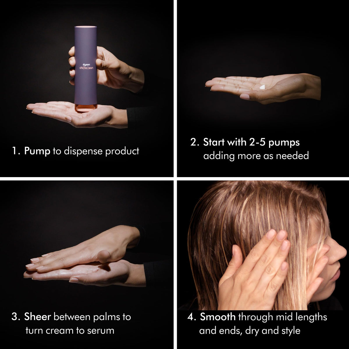 Humidity-resistant look with Dyson Chitosan Pre-style Cream for frizz control