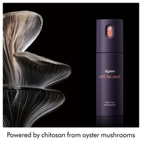 Dyson Chitosan styling spray bottle for precise application and hold.