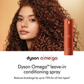 Dyson Omega leave-in showing heat protection up to 450°F for styling safety