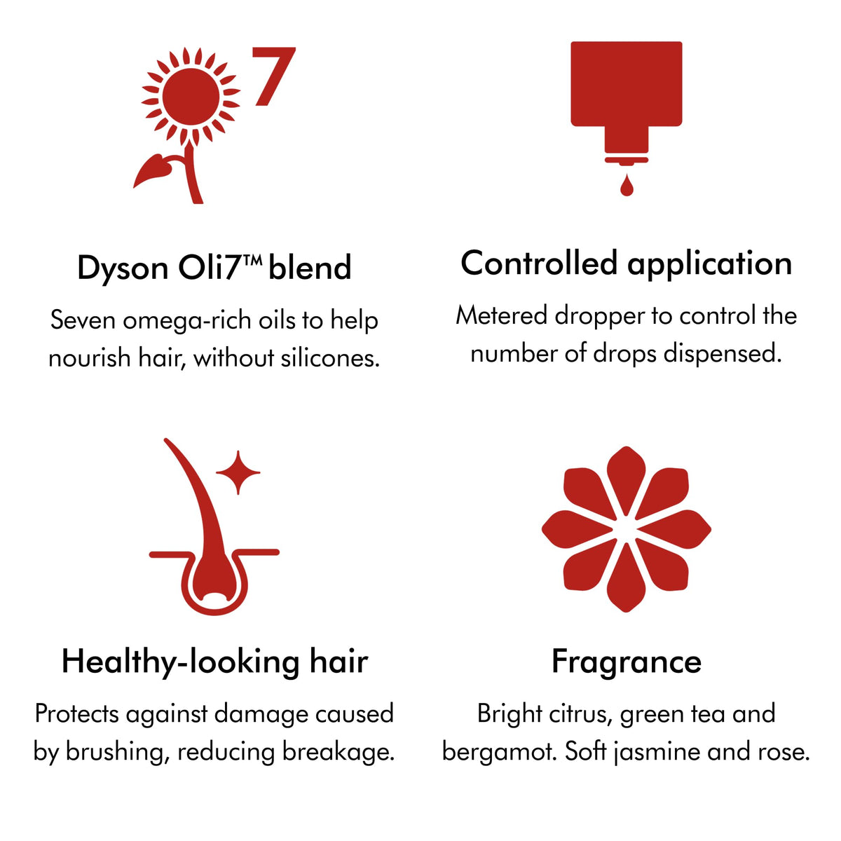 Dyson Omega Hydrating Hair Oil on straight hair highlights shine and heat protection.
