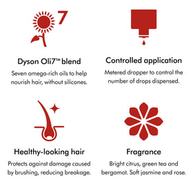 Dyson Omega Hydrating Hair Oil on straight hair highlights shine and heat protection.
