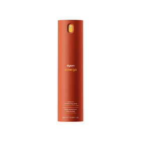 Dyson Omega Leave-in bottle front shows nourishing formula for protected hair.