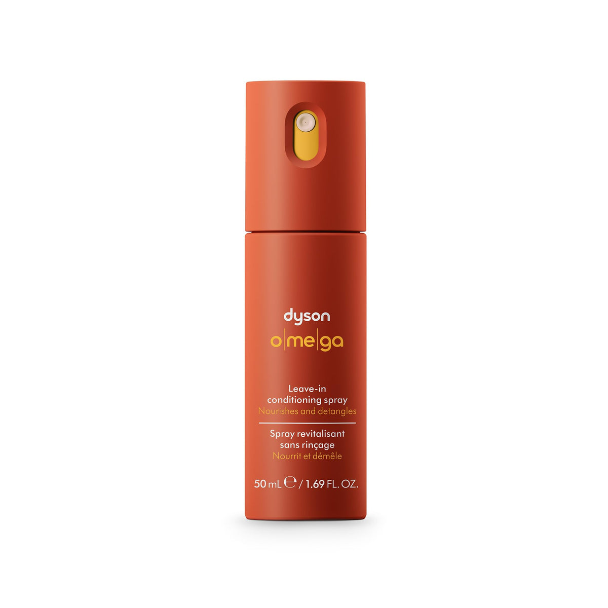 Dyson Omega Leave-In Conditioner bottle with 8-in-1 nourishment for stronger shine