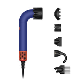 Dyson Supersonic Professional Hair Dryer in Vinca Blue/Topaz front view highlighting precision drying