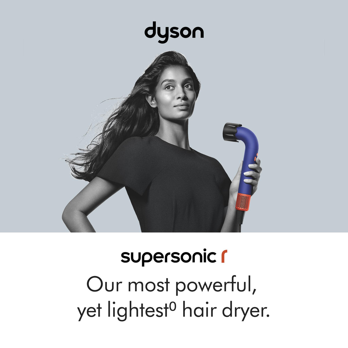 Dyson Supersonic Professional Hair Dryer in Vinca Blue/Topaz side view showing long cable reach