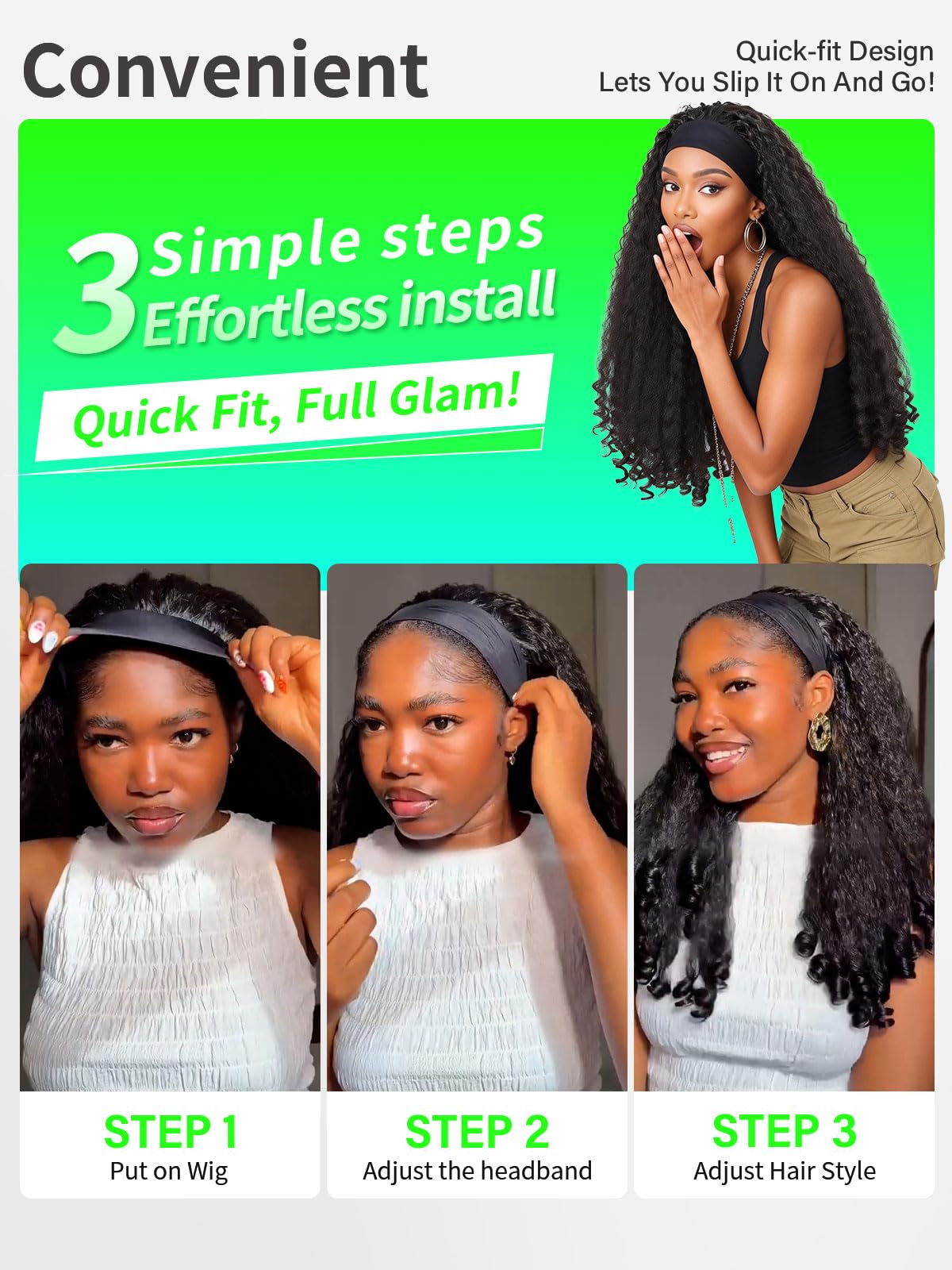 DZfirst headband wig enables wear-and-go convenience for busy mornings.