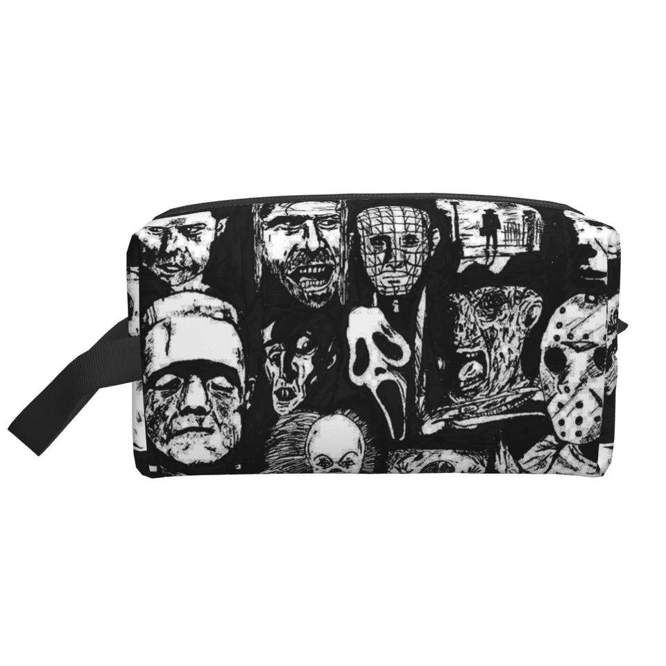 DZGlobal horror icons makeup bag with bold print for quick recognition and style.