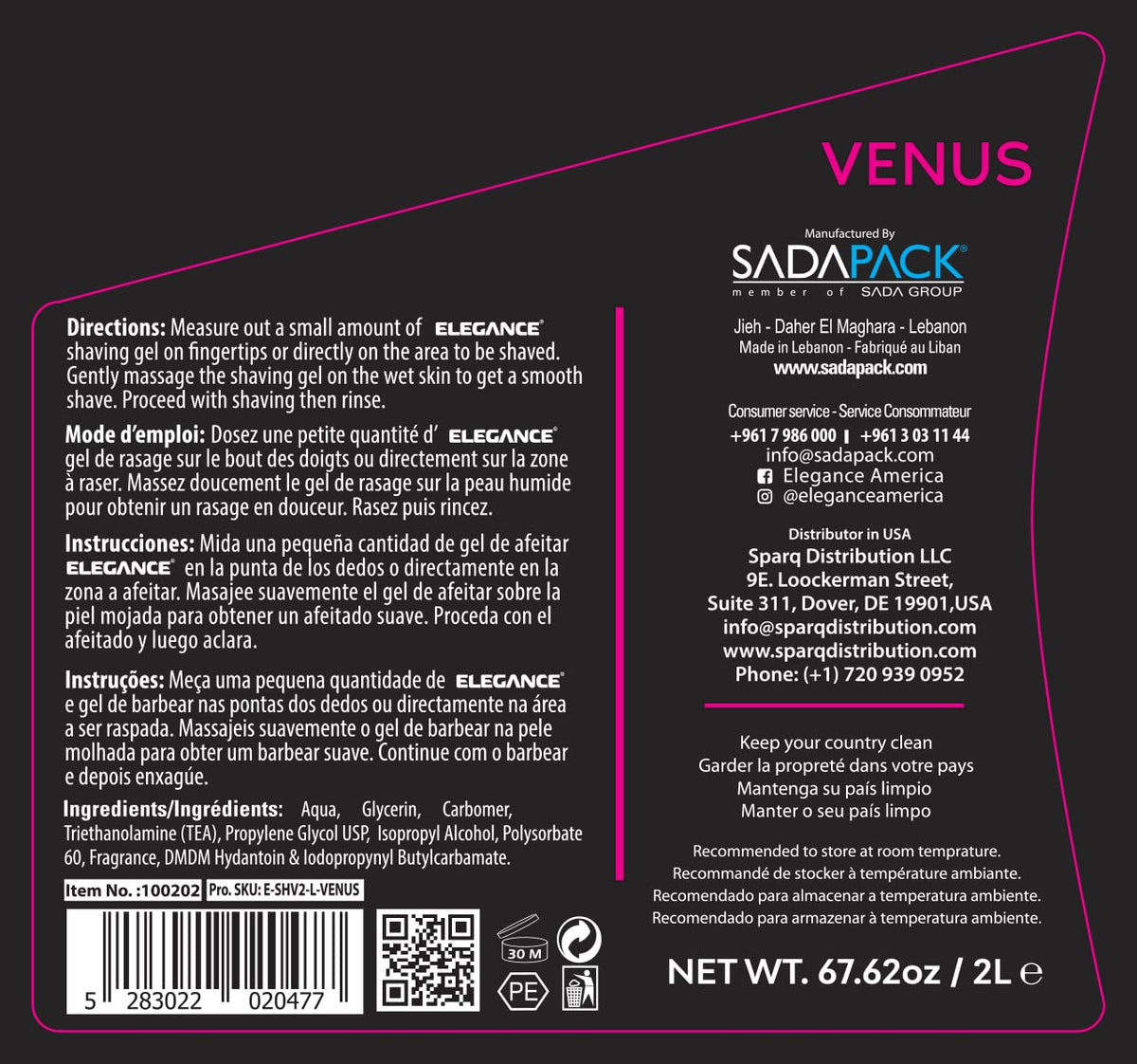 E Elegance Venus smooth shave with non-irritating formula for sensitive skin.