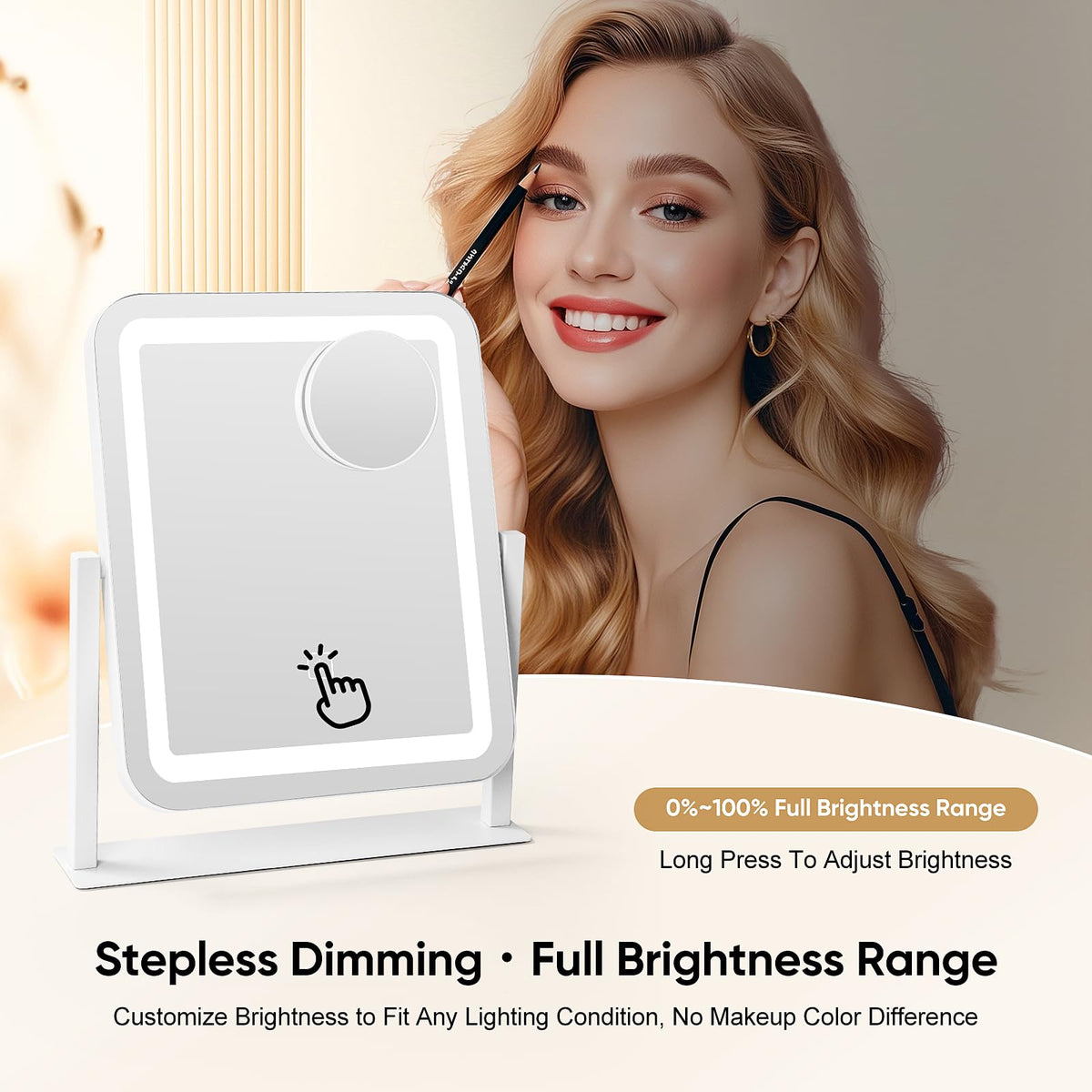 E-MeySource metal-frame vanity mirror with anti-slip base stays steady on desks.