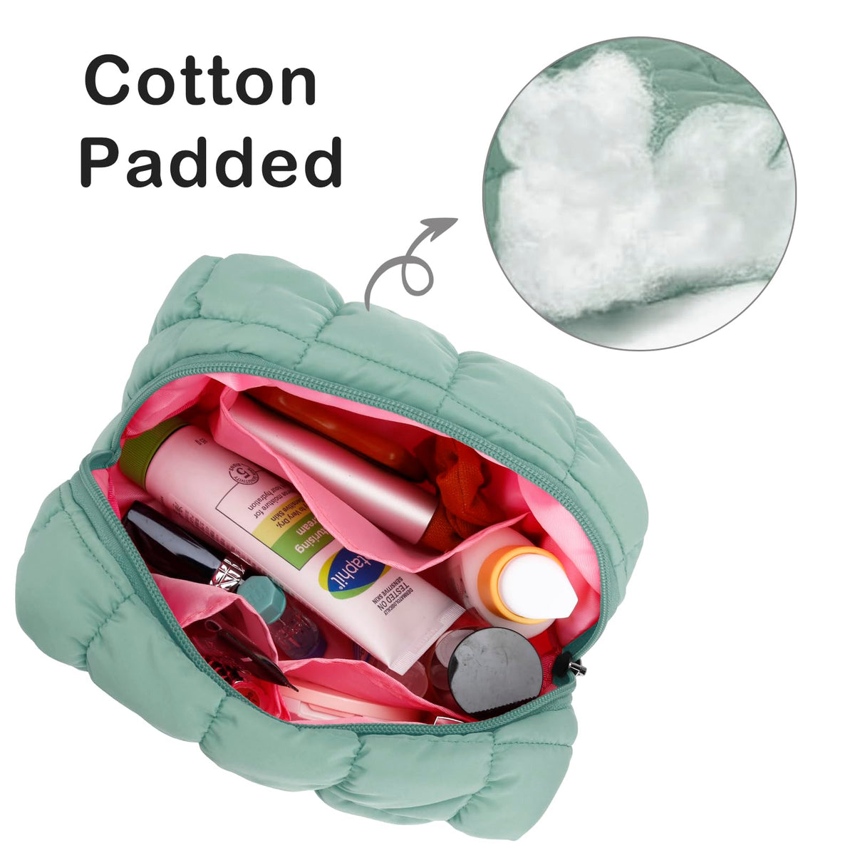 E-Tree makeup bag with pillowy texture adds soft, luxe feel to daily routine.