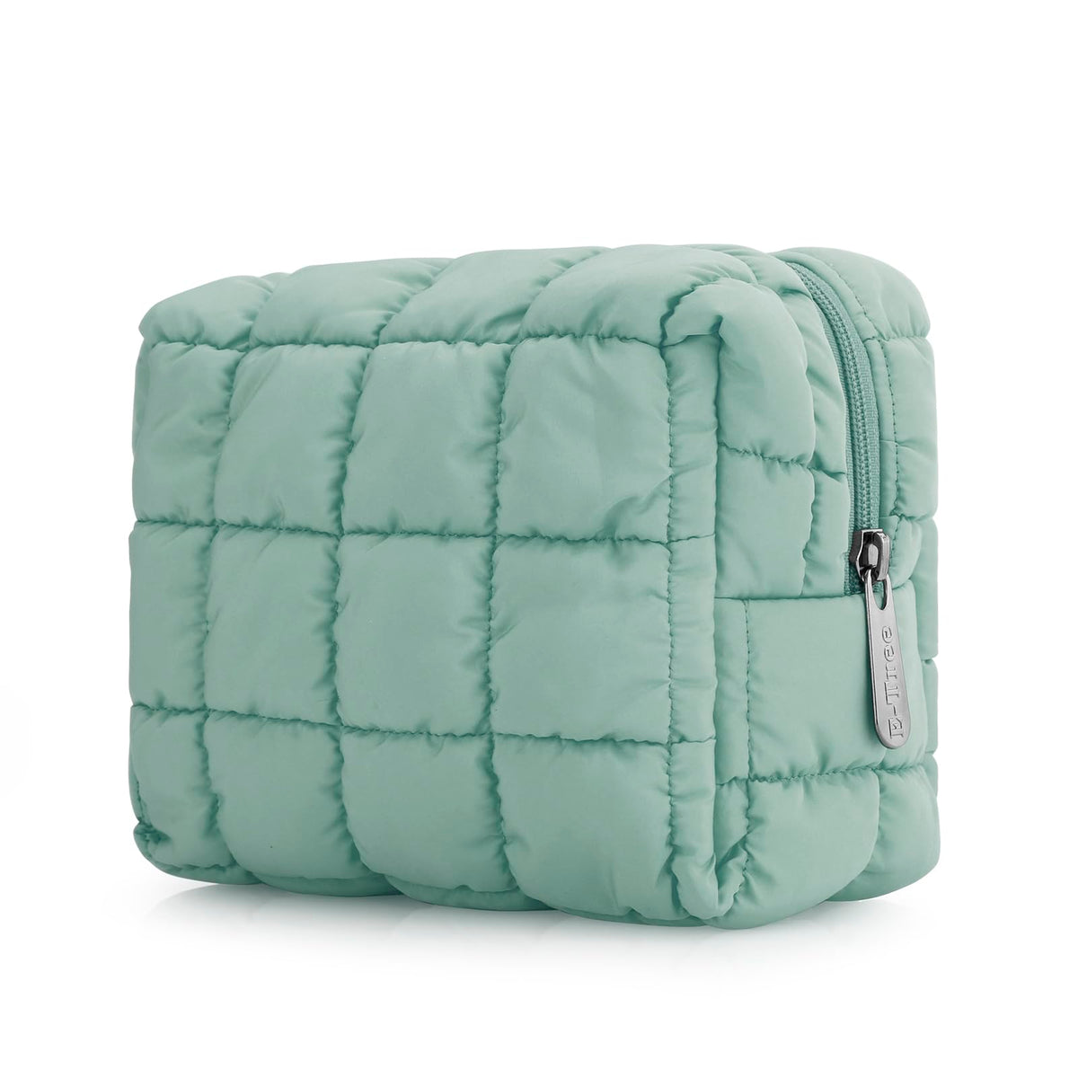 E-Tree cute makeup bag shows a quilted green surface for stylish organization.