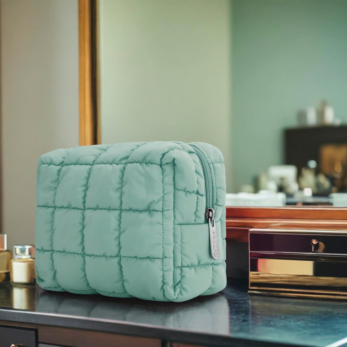 Cotton padding adds gentle protection for delicate cosmetics while traveling.