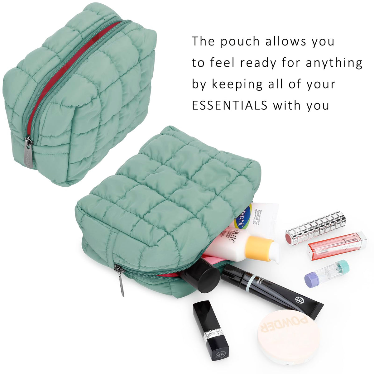 Quality zip closure and sturdy stitching protect makeup and brushes.