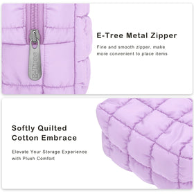 E-Tree everyday-use small makeup bag shown with assorted cosmetics and tools.