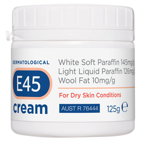 The E45 Dermatological Cream 125g tube ready for daily hydration.