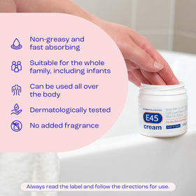 Person applying E45 Cream to dry skin for hydration.