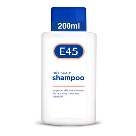 E45 dry scalp shampoo bottle front shows clean design for scalp care